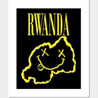 Vibrant Rwanda Africa x Eyes Happy Face: Unleash Your 90s Grunge Spirit! Smiling Squiggly Mouth Dazed Smiley Face Posters and Art